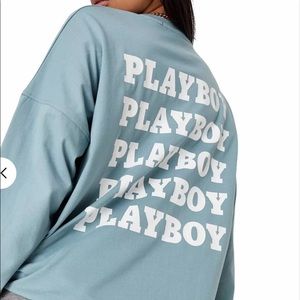 Playboy Teal Repeat Print Oversized T-Shirt NWT